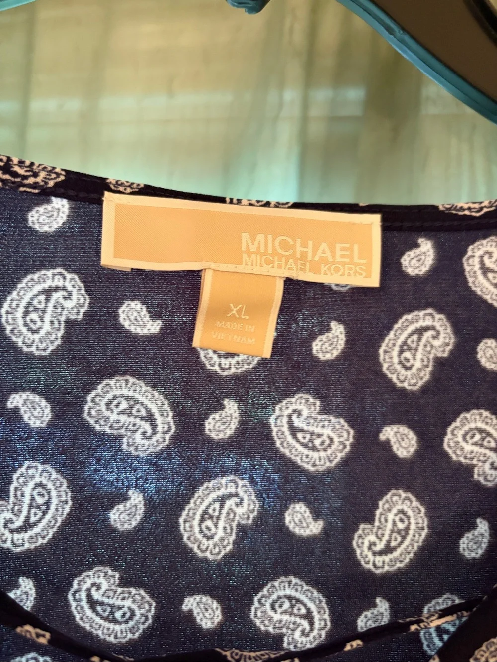 Michael Kors Navy Paisley Lace-Up Long-Sleeve Blouse